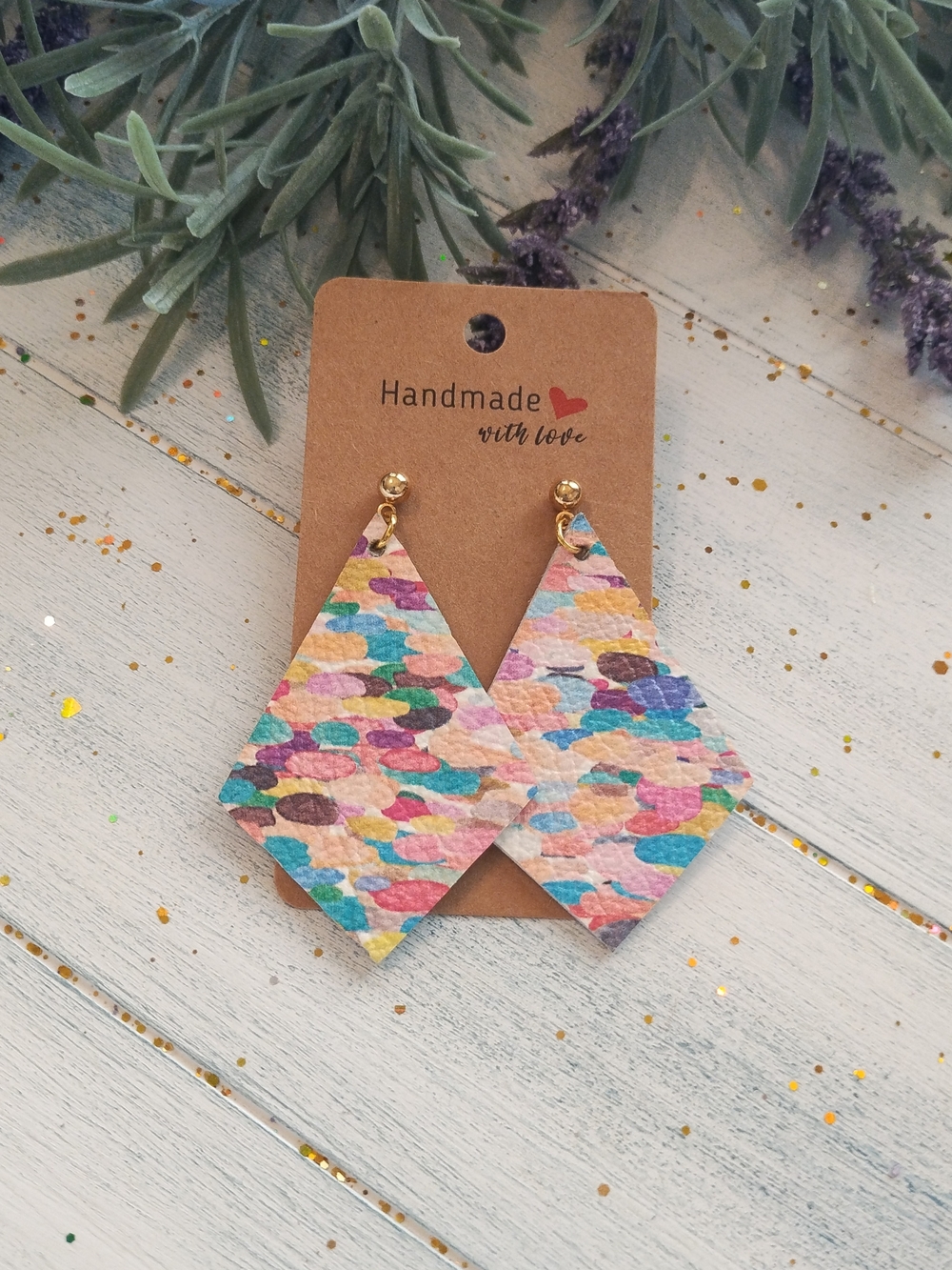 Handmade Colorful Multi-Color Diamond Leather Earrings